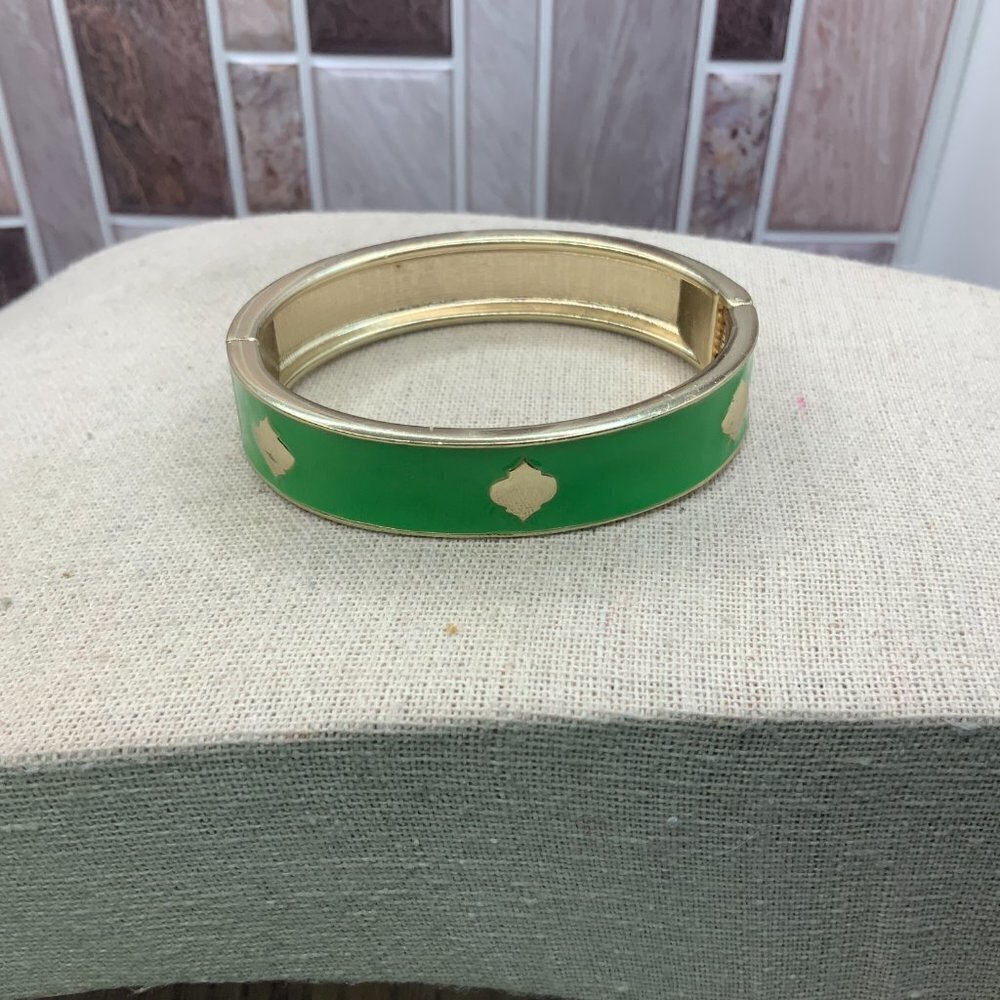 Fornash Gold Tone Green Enamel Hinged Bracelet